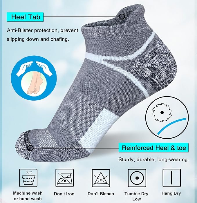 suaskk Men's Ankle Athletic Cushioned Anti-Blister Running Socks 5 Pairs | Comfort and Breathable, Moisture Wicking,