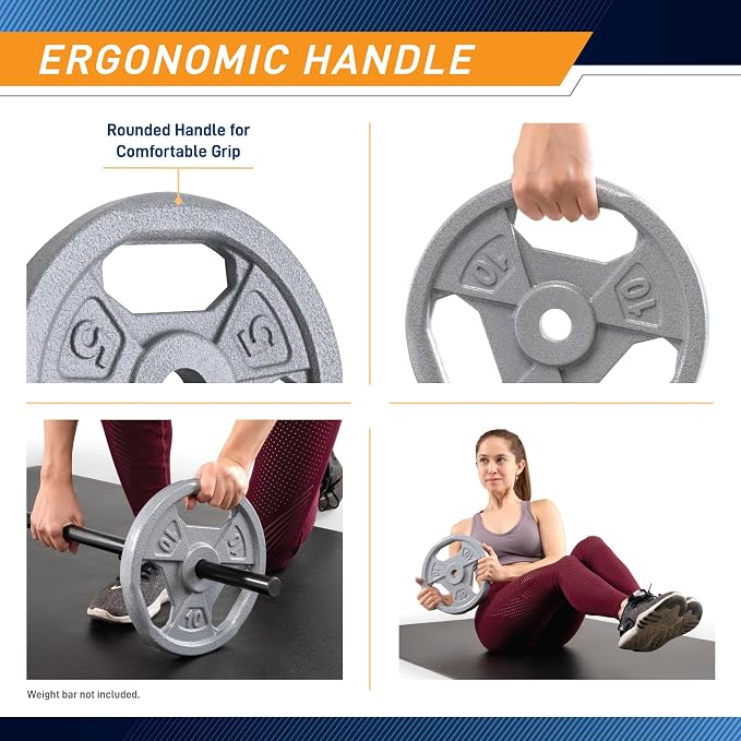 Marcy Classic 1" Cast Iron Standard Grip Plates for Strength Training and Weightlifting