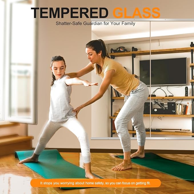 Delma Home Gym Mirror, 50''x25''x2PCS Silver Wall Mounted | Large, Frameless, Tempered Glass, For Home Gym, Garage, Bedroom, Bathroom