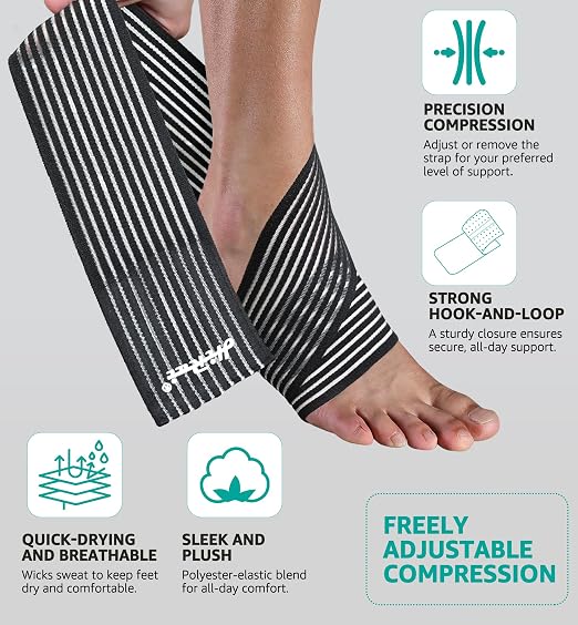 Foot & Ankle Brace 2 Pack, Adjustable Compression Wrap for Men & Women – Helps with Sprains, Plantar Fasciitis, Achilles Tendonitis, Arthritis, Running, Sports, Gym – Fits in Shoes (Black)