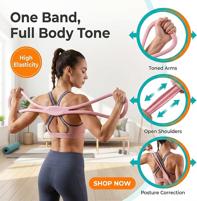 Resistance Bands, Figure 8 Resistance Bands for Women Men, 8 Shaped Resistance Rubber Band for Arms, Back, Shoulder Stretch with Handles, Not Break, Portable