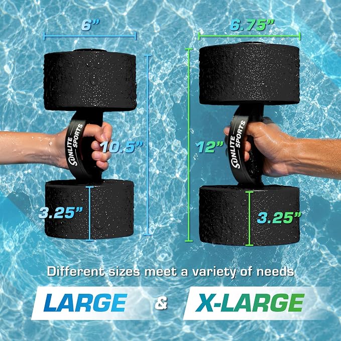 Sunlite Sports Water Weights Pool Exercise Dumbbells, Water Aerobic Equipment, High-Density EVA-Foam Dumbbell with Handle Strip, Aqua Therapy, Pool Fitness, Water Exercise, Set of 2