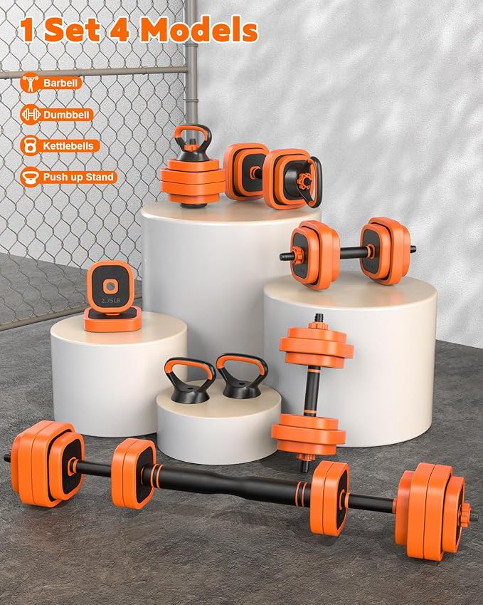 Rendpas 4-in-1 Adjustable Dumbbell Set with Foldable Bench for Home Gym | 800LB Capacity, 10 Angles Incline, Convert to Barbell, Kettlebell, Push-Up Stand
