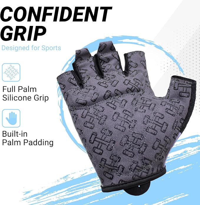 Workout Gloves for Women Men, Full Palm Silicone Grip, Padded Half Finger Gloves for Gym, Weight Lifting, Cycling