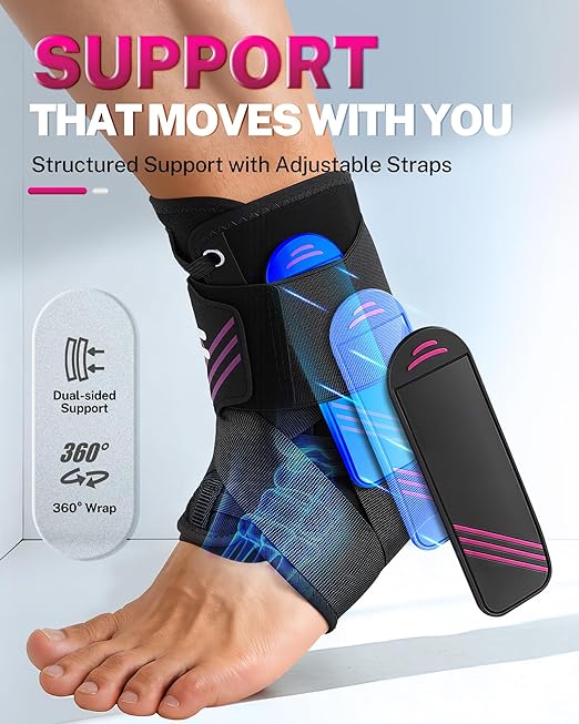 1.5mm Ultra Thin Ankle Brace for Women Men, Figure-8 Support, M | Fits Inside Shoes, Lightweight Breathable Design, Adjustable Compression Support For Sports, Running, Work And Daily Wear