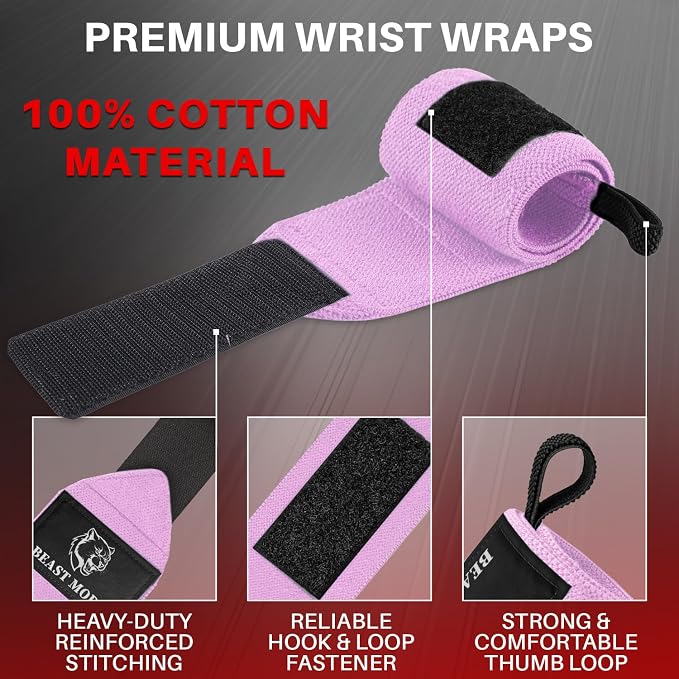 TECEUM Elastic Cotton Weightlifting Wrist Wraps with Thumb Loops, 1 Pair