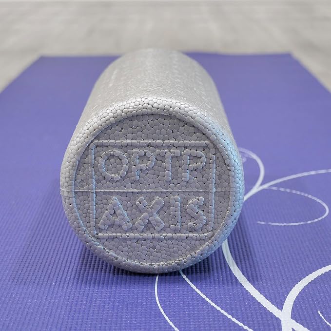 OPTP Silver AXIS Moderately Firm Foam Roller – Round, Silver, 12" x 6" | Moderate density for sports medicine, physical therapy, Pilates, yoga, trigger point myofascial release, Heat-molded EPP foam