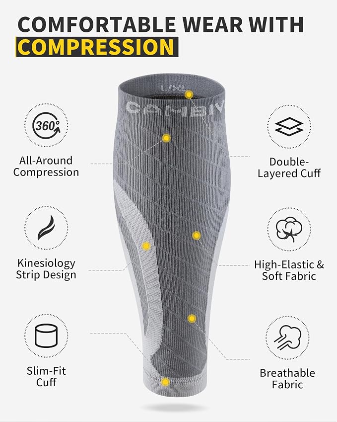 CAMBIVO Calf Compression Sleeve for Shin Splints & Running Support-3 Pairs | Leg sleeves for men & women, 15-20mmHg footless compression socks for gym & recovery, varicose veins