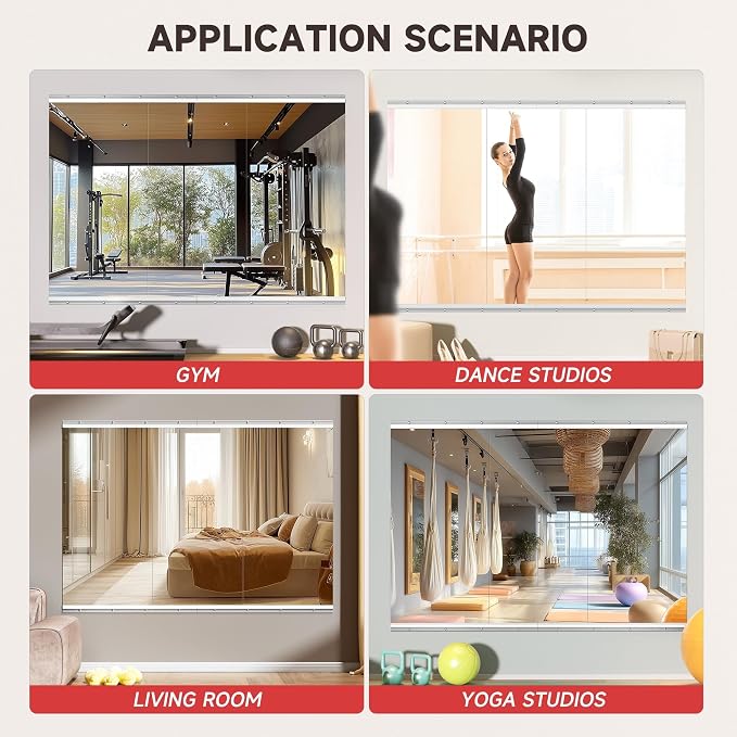 48"x24" 3 Pack Home Gym Mirror Set, Full Body Wall Mounted Fitness Mirrors, 4MM Tempered Glass for Yoga, Dance, Studio with Complete Installation Kit