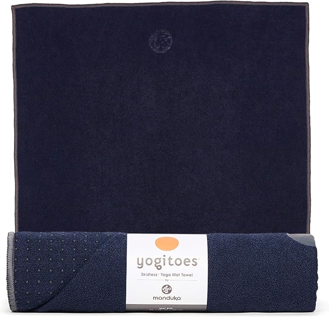 Manduka Yogitoes Hot Yoga Mat Towel - 71" | Moisture Activated Grip | Patented Silicone Nubs | Highly Absorbent, Durable & Easy Care | Made from Recycled Materials | 71 x 24 Inches | Midnight