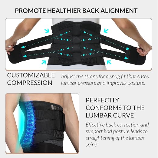 NeoTech Care Lower Back Brace for Women or Men, Lumbar Back Support Belt (Black, Size XL)