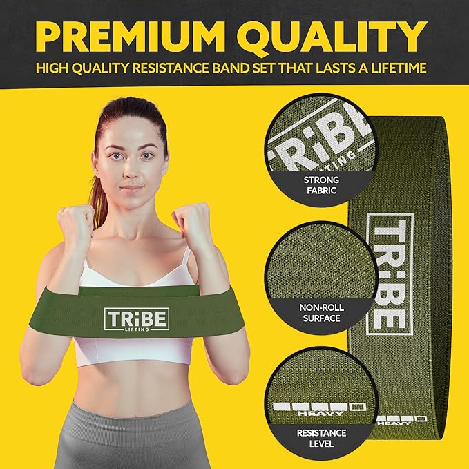 Fabric Resistance Bands for Working Out, 5-Band Set for Legs and Glutes | Booty bands for women and men, 5 resistance levels, for glute activation, hip training, squats, lunges and physical therapy