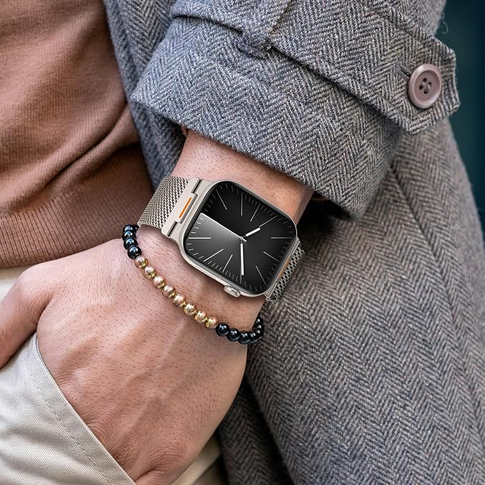Bands Compatible with Apple Watch Ultra 3/2/1 Band 49/46/45/44mm | Milanese Loop Magnetic Stainless Steel Strap for iWatch Ultra SE 3/2/1 Series 11 10 9 8 7 6 5 4 3 2 1 Men, Titanium