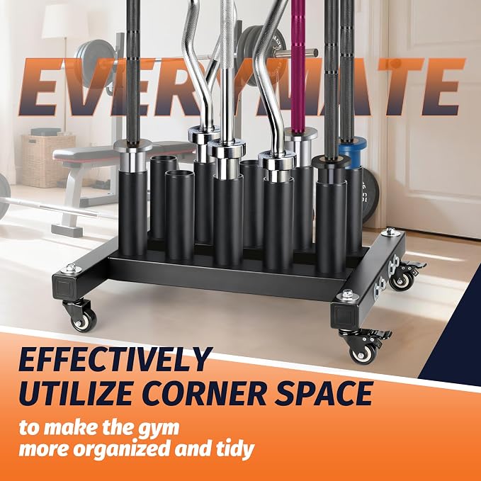 EVERYMATE Vertical Barbell Rack - Heavy-Duty Steel Organizer, Barbell Holder Floor Stand, Fits 2" Olympic Bars with Scratch-Resistant Inserts, Space-Saving for Home/Garage/Commercial Gym