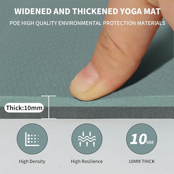 8mm & 10mm Thick Large Yoga Mat (6'x 4') - Extra Long and Wide Workout Mat for Men and Women, Non-Slip POE Fitness Mat, Eco-Friendly Exercise Mat for Home Workouts, Ideal for Yoga and Pilates
