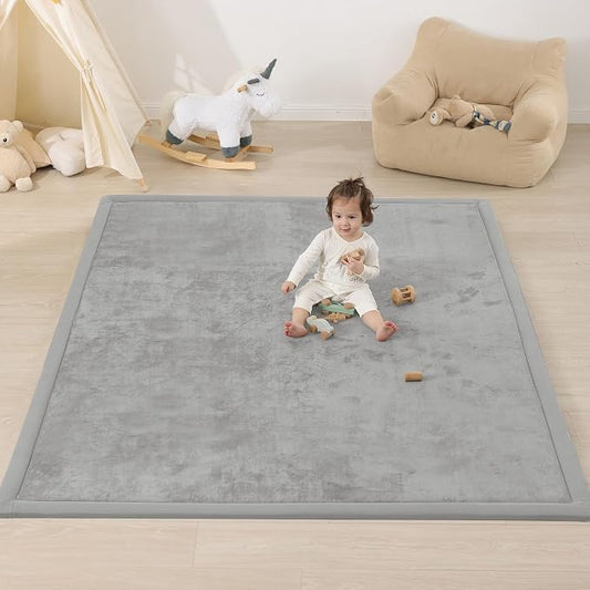 1.3" Thick Baby Floor Play Mat, 59x79 Padded Foam Tummy Time Crawling Mat, Non-Slip Water-Repellent Soft Plush Nursey Area Rug for Playroom Living Room (Light Gery)