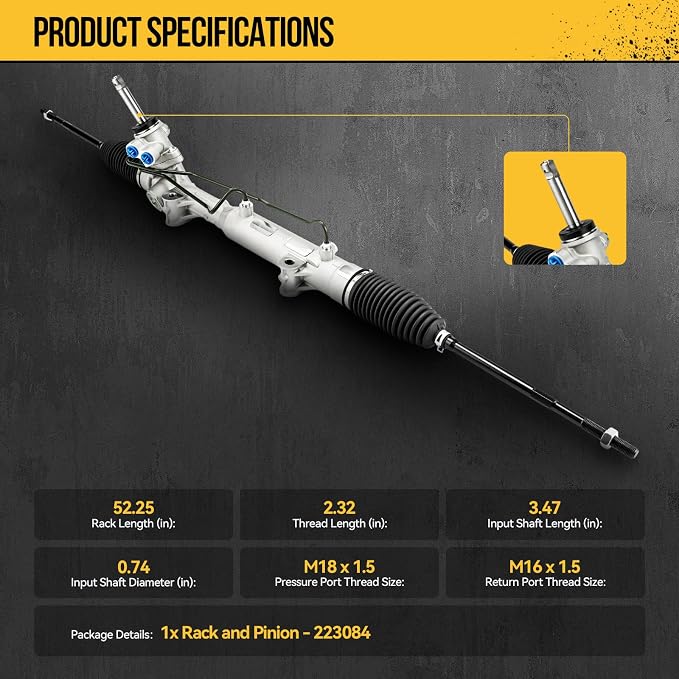 KAC Power Steering Rack and Pinion Replacement for Dodge Grand Caravan 2011-2020, Chrysler Town & Country 2011-2016, Voyager 2020-2021, Ram C/V 2012-2015, Hydraulic Rack and Pinion Replace 22-3084