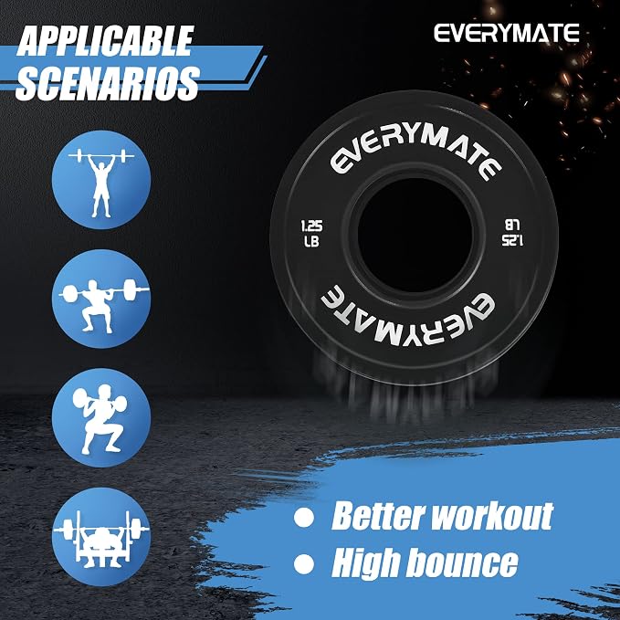 EVERYMATE Change Weight Plates 1.25LB 2.5LB 5LB Set Fractional Olympic Bumper Plates for Cross Training Steel Insert Strength Training