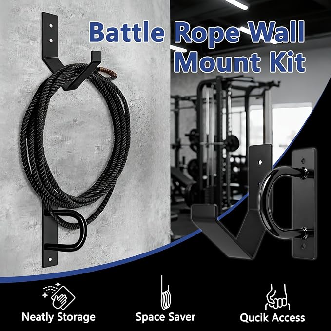 dreamdragon Battle Rope Wall Mount Kit, 1 Battle Rope Wall Anchor and 1 Storage Hook for 30-50 Ft, 1"-2.5" Heavy Duty Battle Rope Wall Anchor with Storage Hook for Home and Gym Use