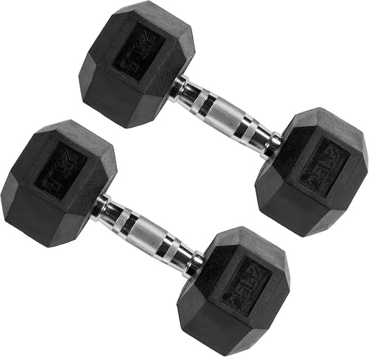 Signature Fitness Rubber Coated Hex Dumbbells Hand Weights for Exercises and Fitness Home Gym, 5-50 lbs, Pairs