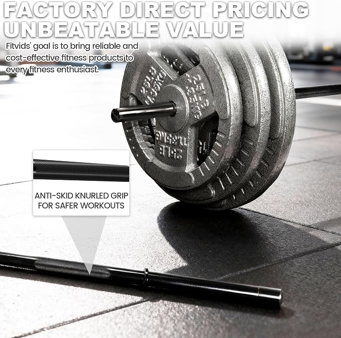 Available in 5FT and 7FT, Straight Barbell Bar, 1-Inch Standard Diameter, Alloy Steel, Black Finish, 300LBS Weight Capacity, Chrome Surface, Diamond Knurling, Anti-Skid Grip,