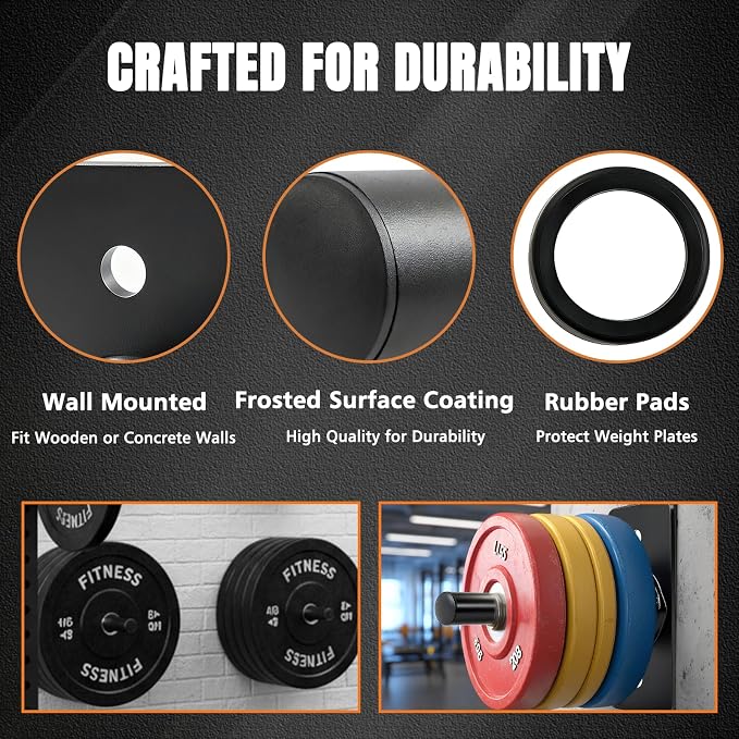 CAELUM Weight Plate Holder, Wall Mounted for 2" Olympic Plates | Heavy Duty, Alloy Steel, Sturdy, 330lb Weight Capacity, Space-Saving Storage Stand for Home Gym Organization