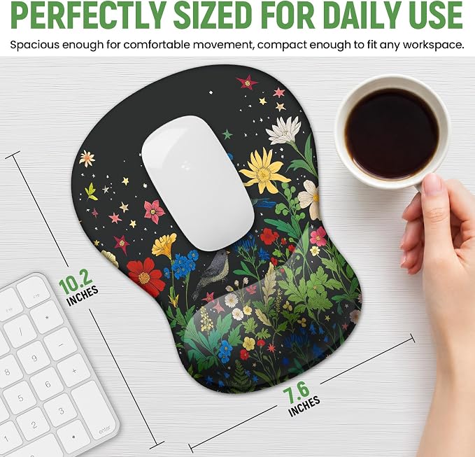 Ergonomic Mouse Pad with Wrist Rest, Gel Wrist Support, Garden | 10.2 x 7.6 in Mouse Pad with Smooth Fabric Surface and Non-Slip Rubber Base for Office, Home, Study, and Gaming