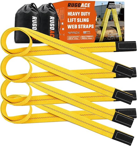 4-Pack 2" x6.5ft Lift Sling Web Straps Heavy Duty Polyester | 13,000lbs capacity. Feature abrasion resistant wear guard ends. Ideal for lifting furniture, appliances & heavy loads.