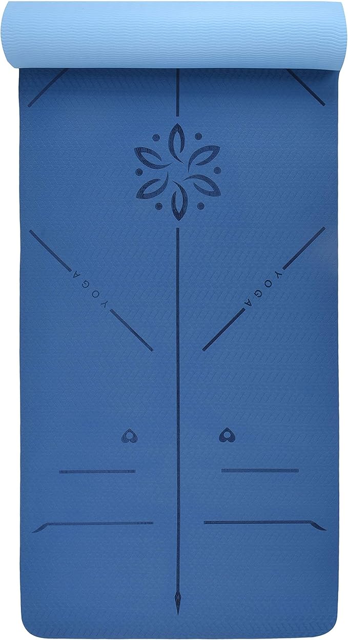 YOGATI® Yoga Mat with Strap with Alignment Lines. Home Workout Mat for Women, Men and Kids. Thick Non Slip Yoga Mat for Pilates and Fitness. Brown, Pink and Purple Yoga Mats