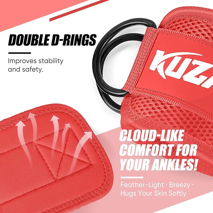 KUZARO Ankle Resistance Bands with Cuffs, Ankle Weights Bands for Working Out, Women Leg and Glutes Workout Equipment, Exercise Bands for Kickbacks, Butt and Booty Trainer, Home Gym Fitness Equipment