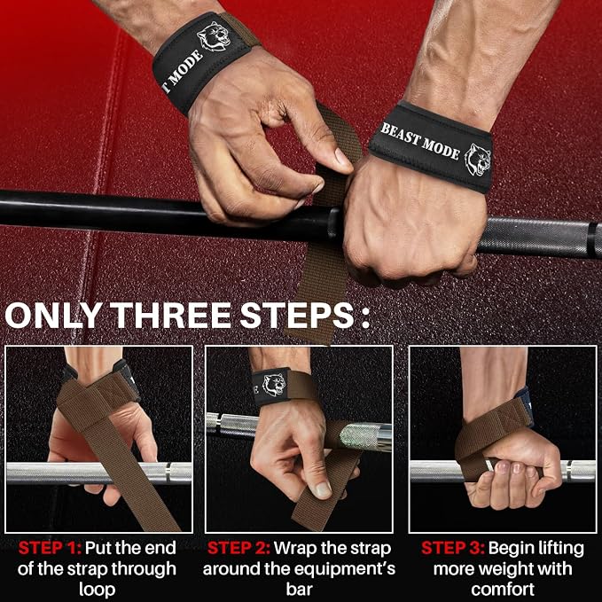 TECEUM Neoprene Padded Cotton Lifting Straps for Weightlifting, 1 Pair