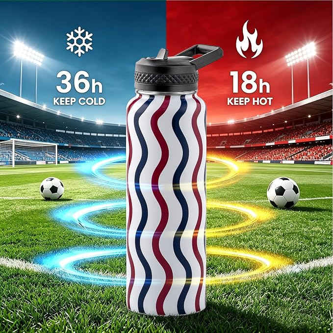 RAYMYLO Insulated Water Bottle 40 oz, Triple Wall Vacuum Stainless Steel | (Cold for 36Hrs, Hot for 18Hrs), Leak Proof & Non-BPA, Modern Water Flask Jug with Paracord Handle & Straw Spout Lids