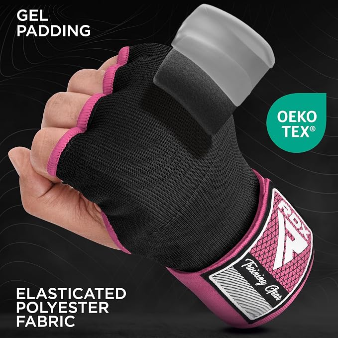RDX Gel Boxing Hand Wraps Inner Gloves Men Women, Quick 100cm Long Wrist Straps, Elasticated Padded Fist Under Mitts Protection, Muay Thai MMA Kickboxing Martial Arts