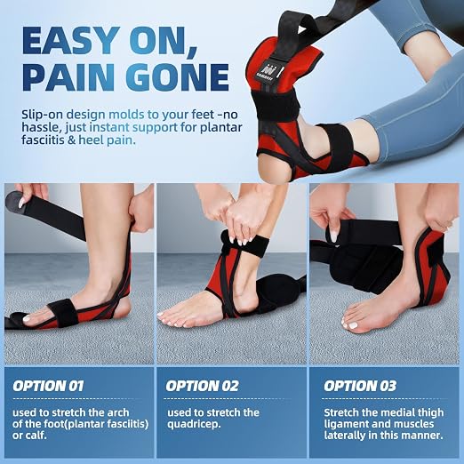 comness Foot and Calf Stretcher Stretching Strap For Plantar Fasciitis, Heel Spurs, Foot Drop, Achilles Tendonitis & Hamstring. Yoga & Leg Stretch Strap. (Red)