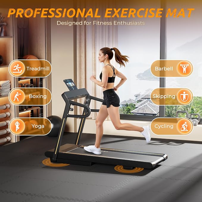 PRAISUN 0.6" Thicker Rubber Top Gym Flooring for Home Gym, 12 Pcs 48 Sq Ft Workout Mats, Exercise Mat, Interlocking Rubber Floor Mats with High Density EVA Foam for Garage, 24 x 24in, Black