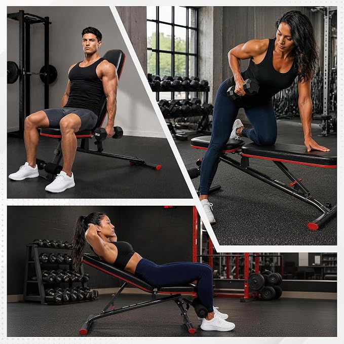 HULKFIT Adjustable Folding Weight Bench, Heavy Duty Workout Bench with Multiple Backrest Positions, Stable Incline Decline Flat Exercise Bench for Full Body Strength Training at Home Gym