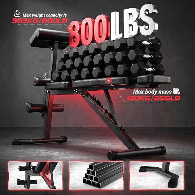 ANCHEER Adjustable Weight Bench with Leg Extension and Leg Curl, 800LB Foldable Workout Bench with Extended Headrest for Home Gym Strength Training, Incline Decline Flat Preacher Bench Press