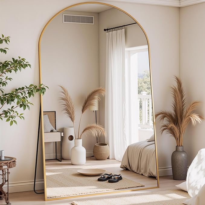 Full Length Mirror, 81"x41" Arched Full Body Mirror, Oversized Floor Mirrors, Leaning Free Standing Mirrors, Hanging Mounted Large Mirrors for Bedroom Dressing Room, Cloakroom, Gold