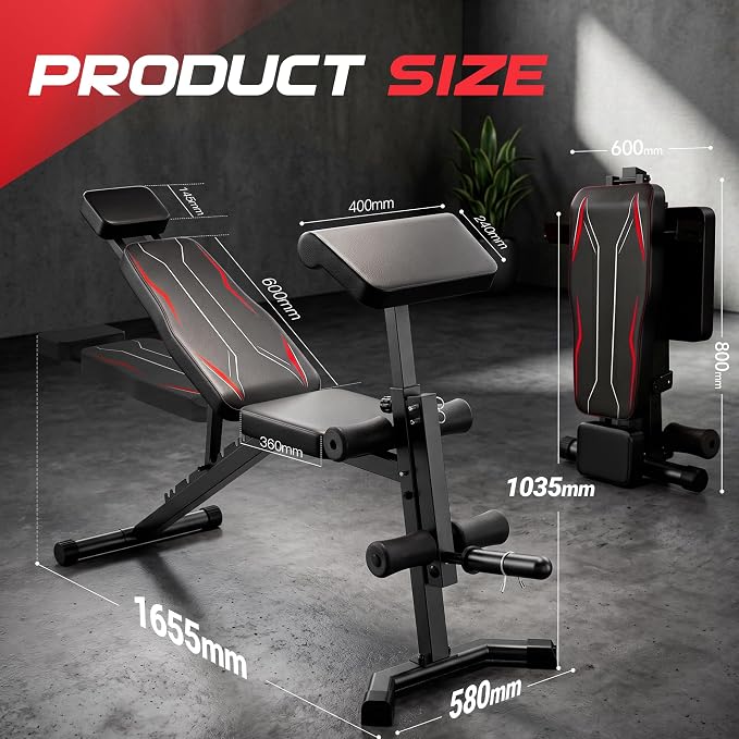 ANCHEER Adjustable Weight Bench with Leg Extension and Leg Curl, 800LB Foldable Workout Bench with Extended Headrest for Home Gym Strength Training, Incline Decline Flat Preacher Bench Press
