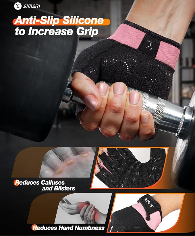 SIMARI Breathable Workout Gloves with Cushion Pad/Grip/Reduce Calluses, Weight Lifting Gloves for Gym Exercise, Cycling, Weightlifting Training, Fitness, Pilates, Kayaking, Gift for Men & Women