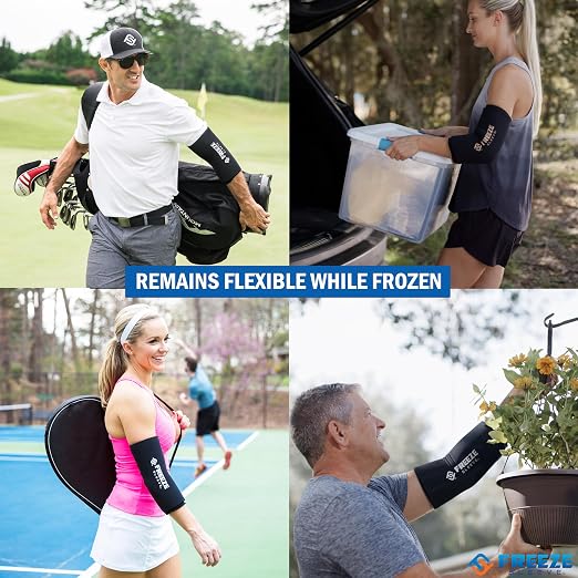 FreezeSleeve Ice and Heat Therapy Sleeve | Reusable Ice Pack Flexible Gel Compression Sleeve for Pain Relief and Recovery of Elbow Knee Ankle Leg Wrist Injuries | Black Large