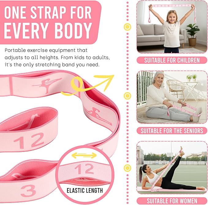 Resistance Bands, Stretch Band for Exercise, Physical Therapy, Rehab & Flexibility, Home Gym Equipment for Yoga, Pilates, Dance, Gymnastics, Number Loop Elastic Strap for Leg and Hip Stretches