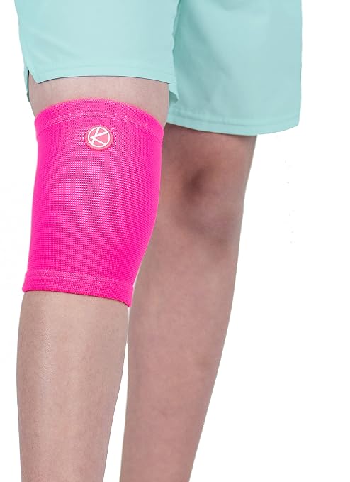 KARM Kids Knee Brace Sleeve - Youth Knee Compression Sleeve for Kids, Child - Support for Pain, Sports, Football, Basketball, Gymnastics, Recovery, Boys & Girls (Neon Pink)