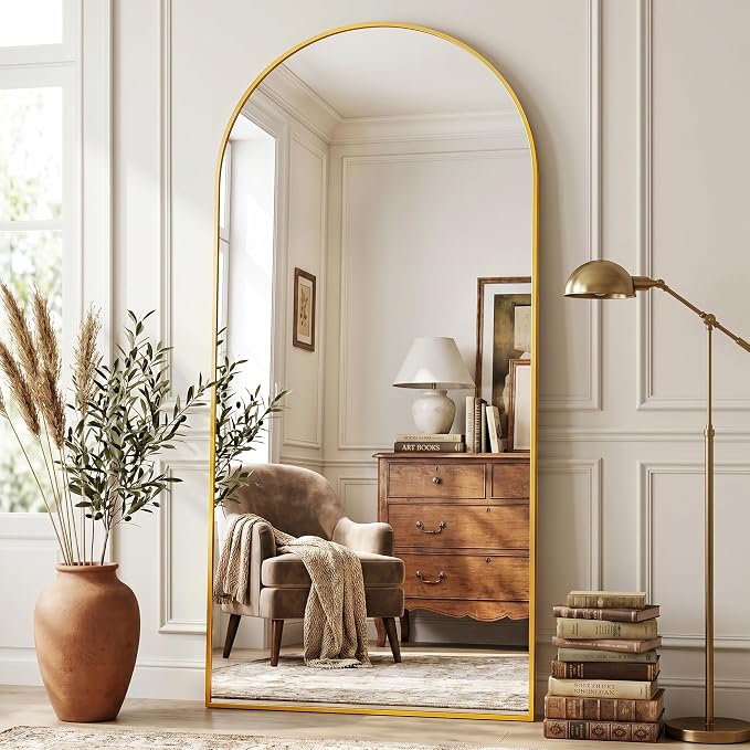Full Length Mirror, 71"x32"Arched Floor Mirror Freestanding, Floor Standing Full Body Mirror with Stand for Bedroom, Hanging Mounted for Living Room Cloakroom