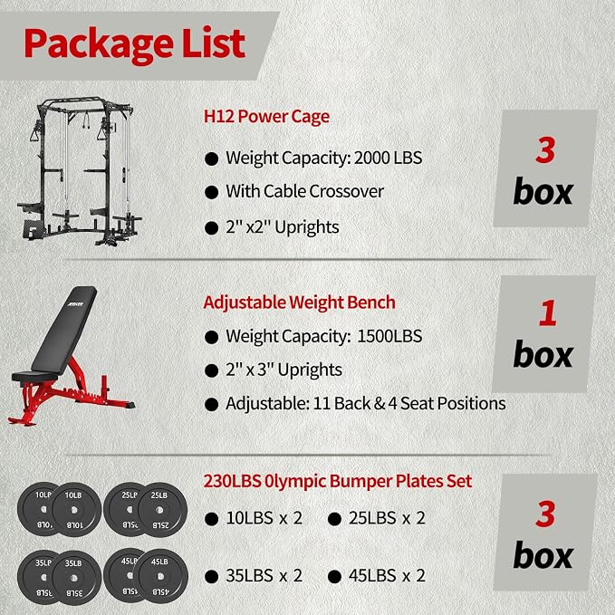 JEEKEE Power Cage with Cable Crossover System, 2000LB Multi-Function Power Rack with Independent Dual Pulleys, LAT Pulldown Seat Cushion, 20+ Attachments Squat Rack for Home Gym Workout,Black