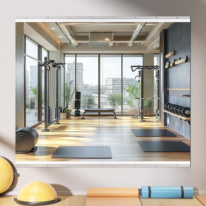 48" x30” 2 Pack Home Gym Mirrors, Large HD Frameless Tempered Glass, Full Body Wall Mount Mirrors for Home Gym, Yoga, Dance Studio, Workout, Silver Clamp Rail