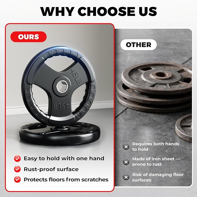 JELENS Rubber Weight Plates, 2-Inch Olympic Grip Weight Plates, Strength Training Plates for Barbell, Cast Iron Plate for Weight Lifting, Weights Plates Set (2.5/5/10/25/35/45 LB) for Home & Gym