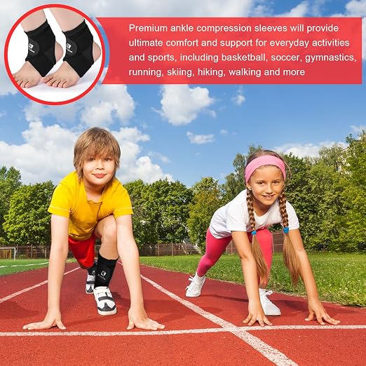 Honoson 2 Pcs Ankle Brace Kid Ankle Support Youth Neoprene Lace up Compression Sleeve Foot Brace Stabilizer with Adjustable Strap for Sport Sprained Plantar Fasciitis Achilles Tendonitis(Black,L)