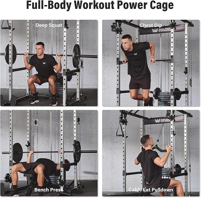 MAJOR FITNESS Power Cage Drone1 Premium- Multi-Function Power Rack for Home Gym, Squat Rack with Pull-up Bar, Cable Crossover System, J-Hooks, for Strength Training, Heavy-Duty Steel Construction