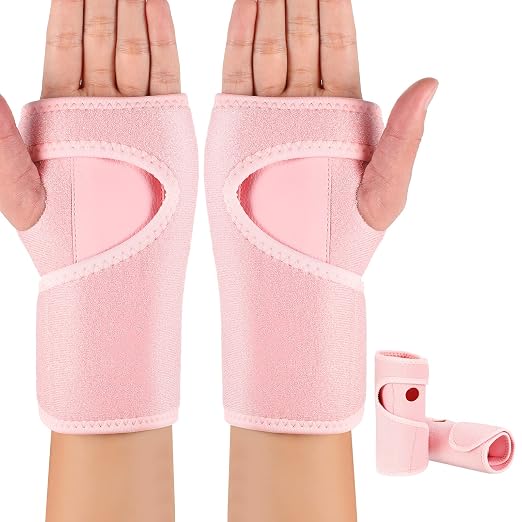 Zomiboo 2 Pieces Carpal Tunnel Wrist Braces for Night Wrist Sleep Support Brace Wrist Splint Stabilizer and Hand Brace Cushioned to Help With Carpal Tunnel and Wrist Pain Relief (Pink,Classic Style)